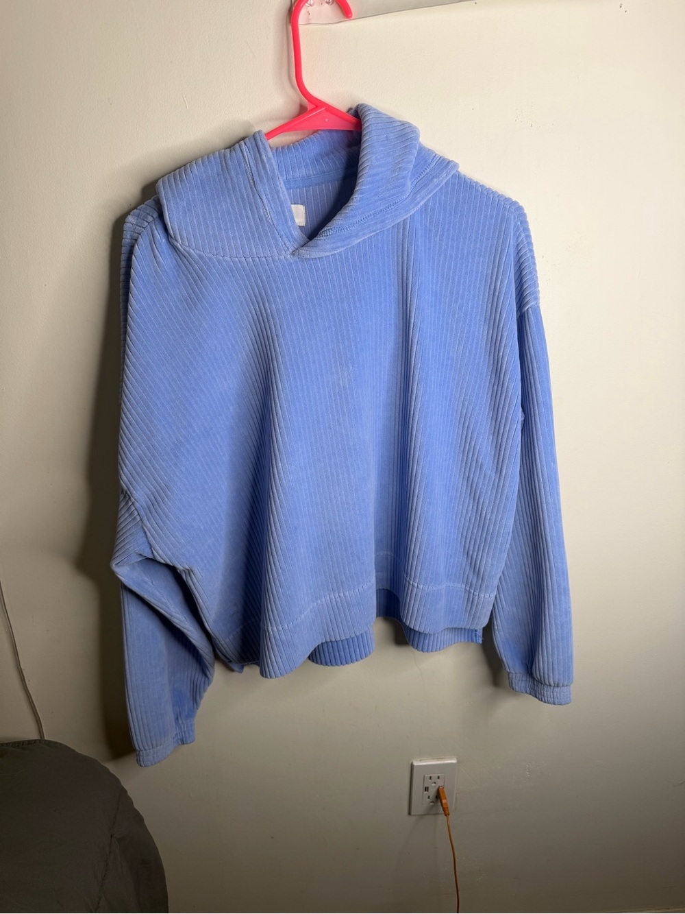 aerie Light Blue Ribbed Hooded Cropped Sweater